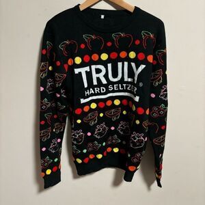 Truly Hard Seltzer Christmas Holiday Colorful Ugly Sweater Black- Size Large
